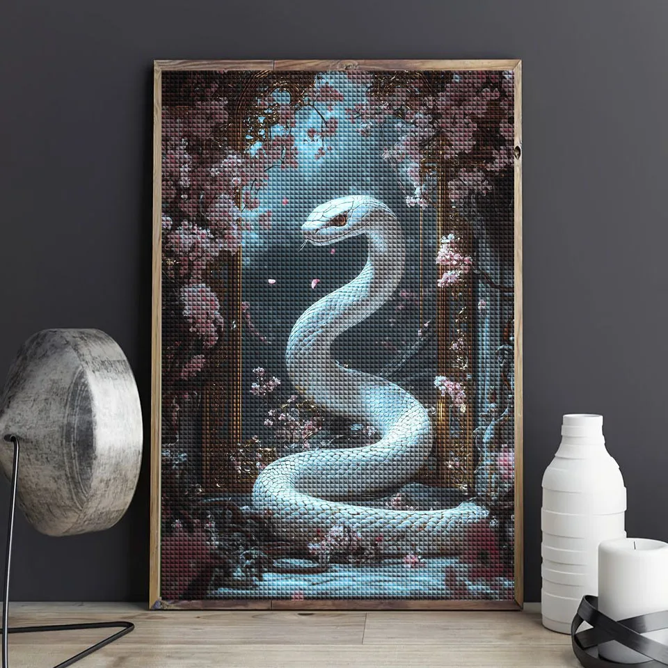 2025 New Year Gift Diamond Embroidery DIY Zodiac Snake White Diamond Mosaic 5D Square Round Rhinestone Cross Stitch Home Decor