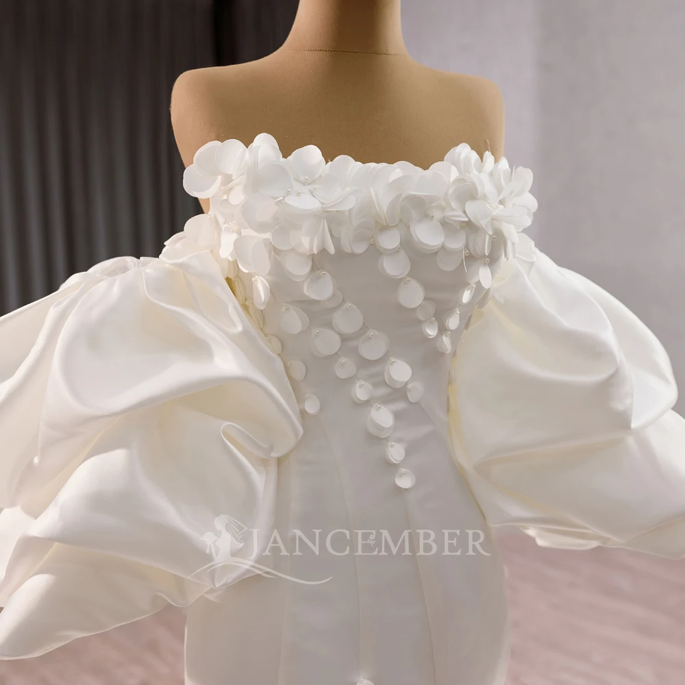 Suknia ślubna balowa z satyny luksusowa na zamówienie, koronka, perły, zdobiona koralikami, odpinane rękawy, biała suknia ślubna, Vestido De Novia