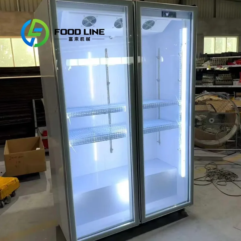 Frost-free Commercial Display Cabinet Double Glass Door LED Lit Adjustable Shelves Supermarket Beer Cooler Beverage Fridge