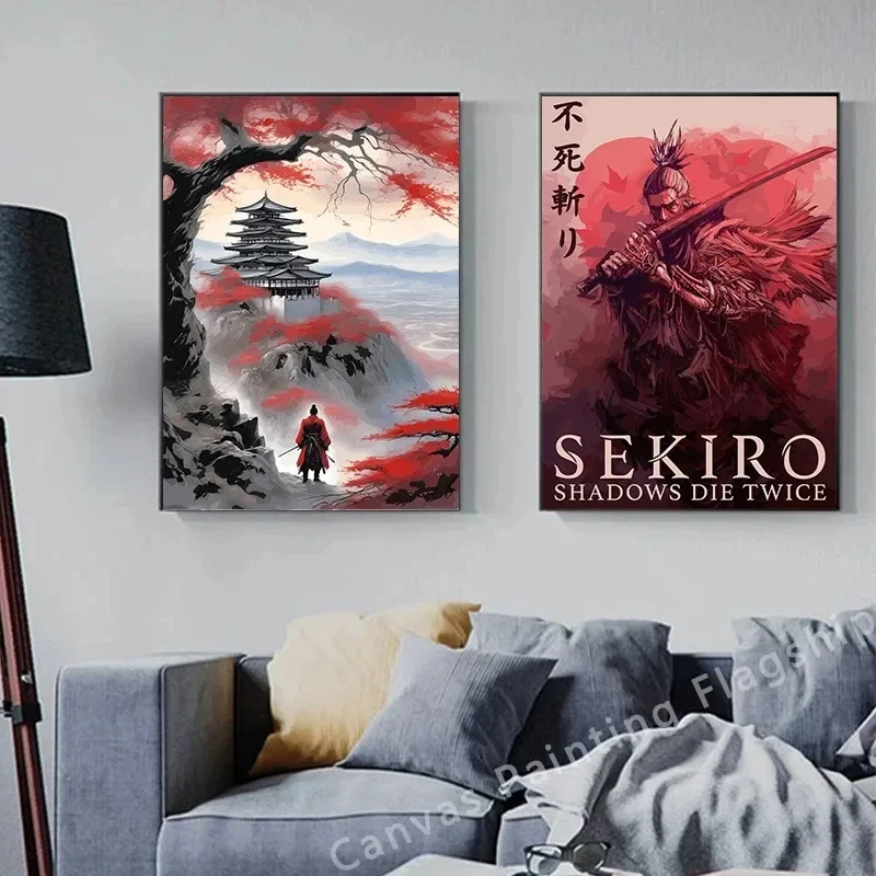 Pósteres e impresiones de sombras Die Twice, póster de juego samurái Sekiro, pintura en lienzo, imagen artística de pared para decoración del hogar y sala de juegos