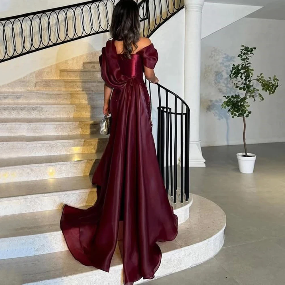 Flechazo Burgundy Mermaid Evening Dress Exquisite Applique Off the Shoulder with Sweep Train Customized Occasion Formal Gowns