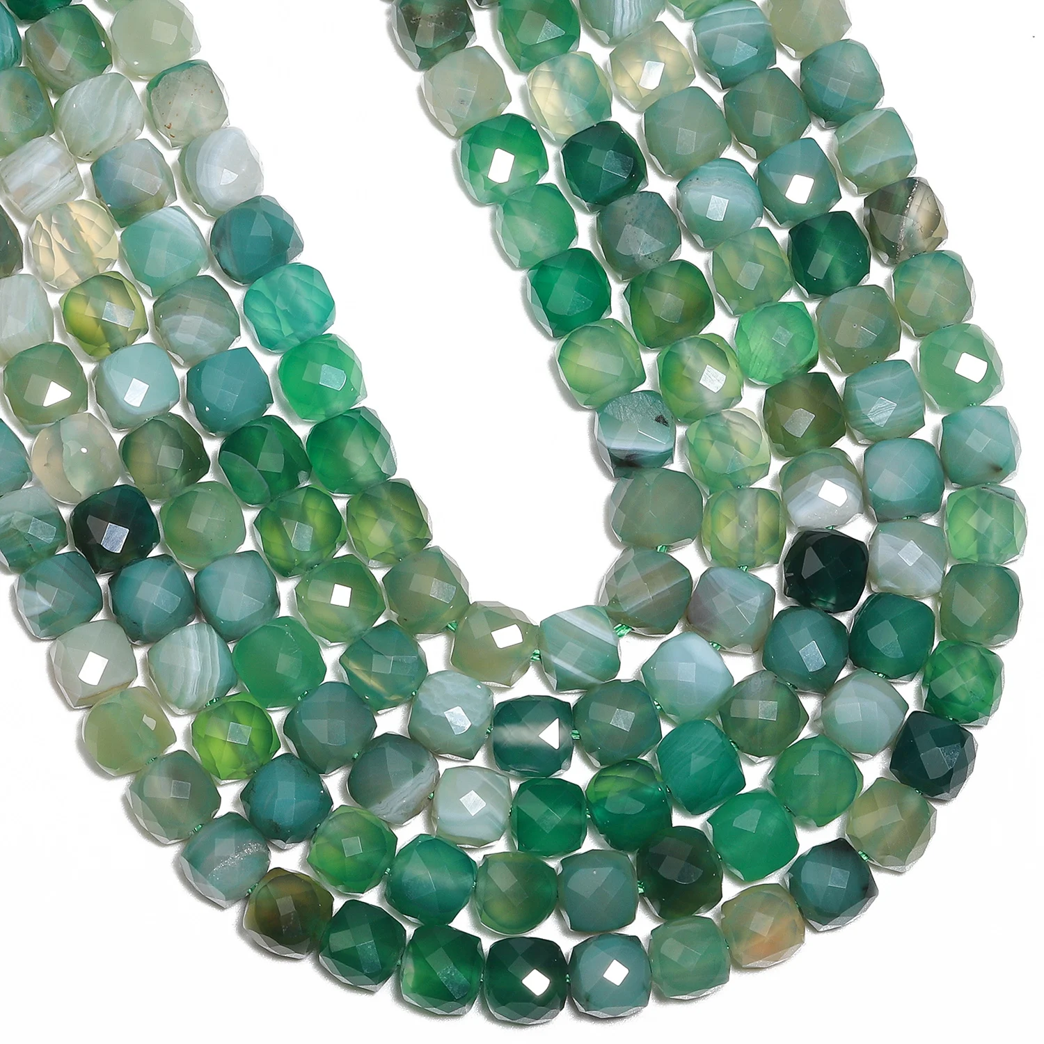 Natural Green Agate Stone Beads 7-8mm Faceted Cube Shape Loose Beads for Charms Jewelry Making Diy Bracelet Accessories