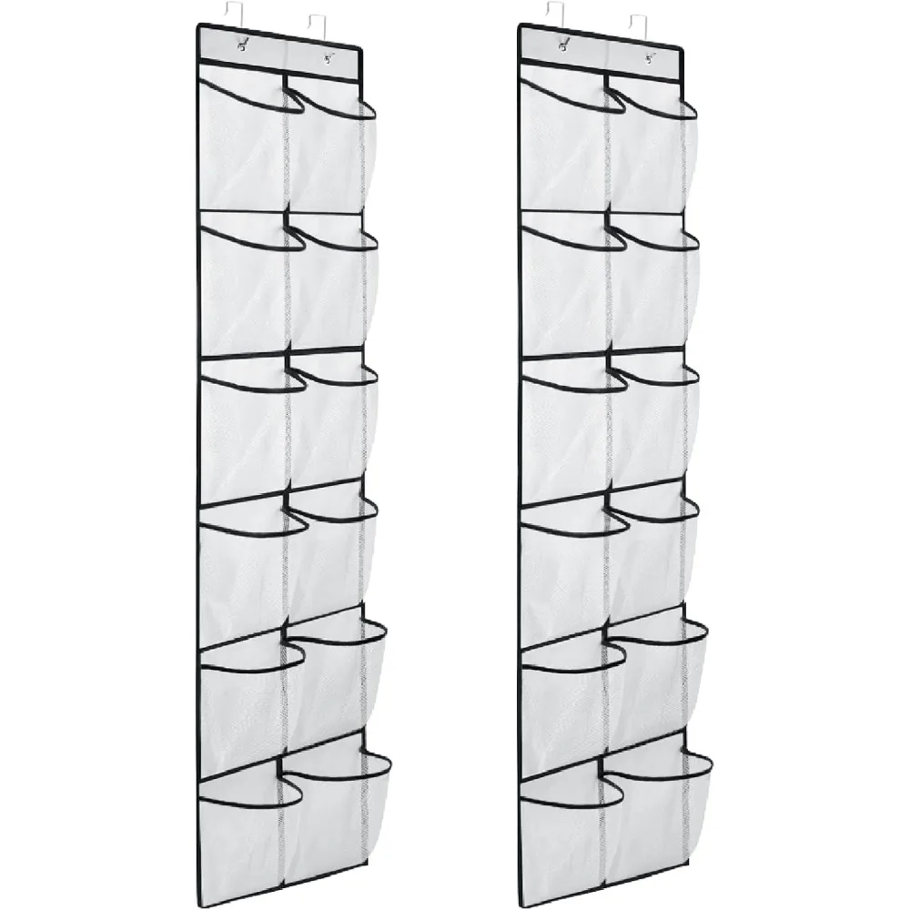 

Narrow Over The Door Shoe Organizer, 12 Large Mesh Pockets Hanging Shoe Organizer for Closet Organizers and Storage, Whit