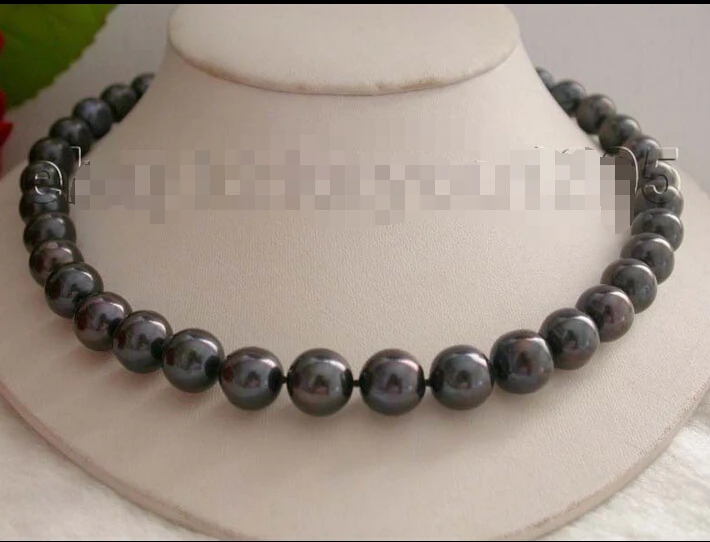 

18" Genuine Natural 9-10mm Black Round Pearl Necklace 925 clasp