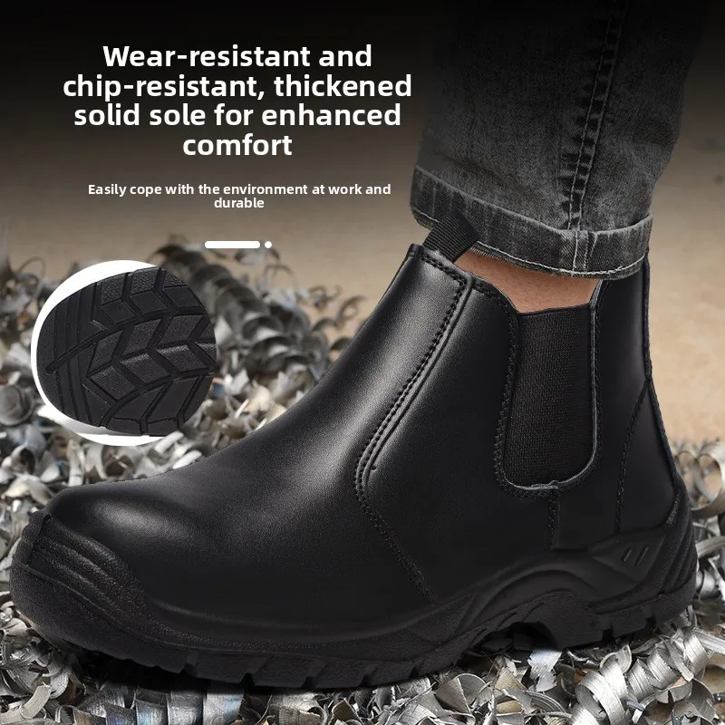 Industrielle, wasserdichte Sicherheitsschuhe mit stoß- und durchtrittsicherem Stahlkappenschutz, Obermaterial aus Leder, Schutzschuhe für Bauarbeiten_voghion.com