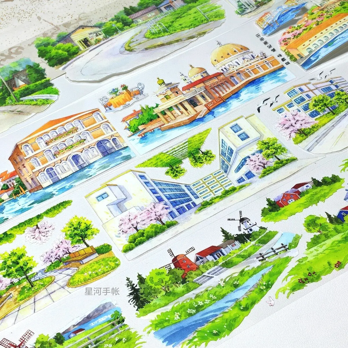 

Набор образцов декоративной клейкой ленты Washi Pet Tape: 1 рулон, дизайн «Пейзажи» (Ки Касуга, Кампус 2, Венеция, Касуга, Мачия), летний дизайн «Досуг», дизайн «Голландская ветряная мельница», зарубежный стиль.