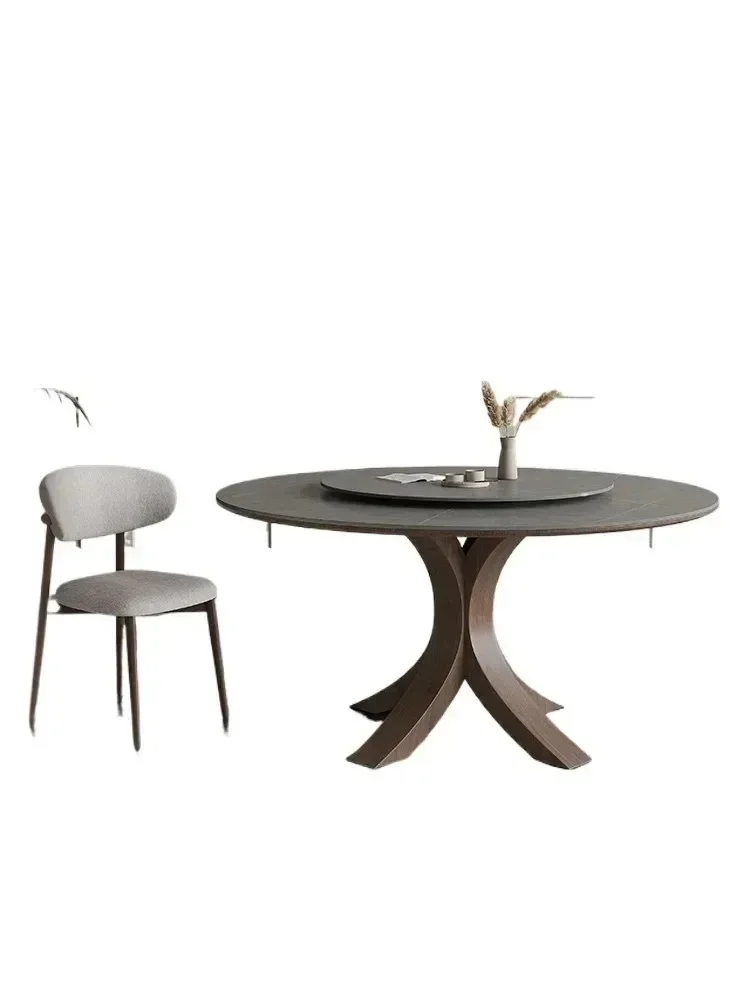 

Matte slate, round dining table, 8-person dining table with turntable, modern simplicity, Italian ash wood
