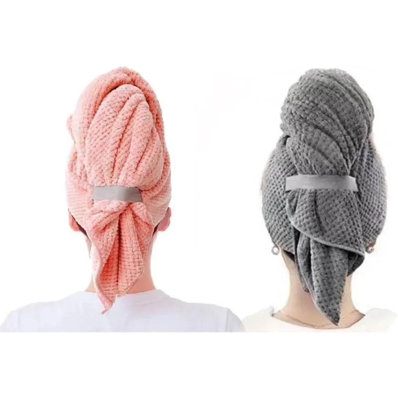 Quick Dry Super Absorbent Hair Turban Towels 2 Pack Pink/Grey, 100×60cm Microfiber Hair Wrap for Women Girls Curly Wet Hair