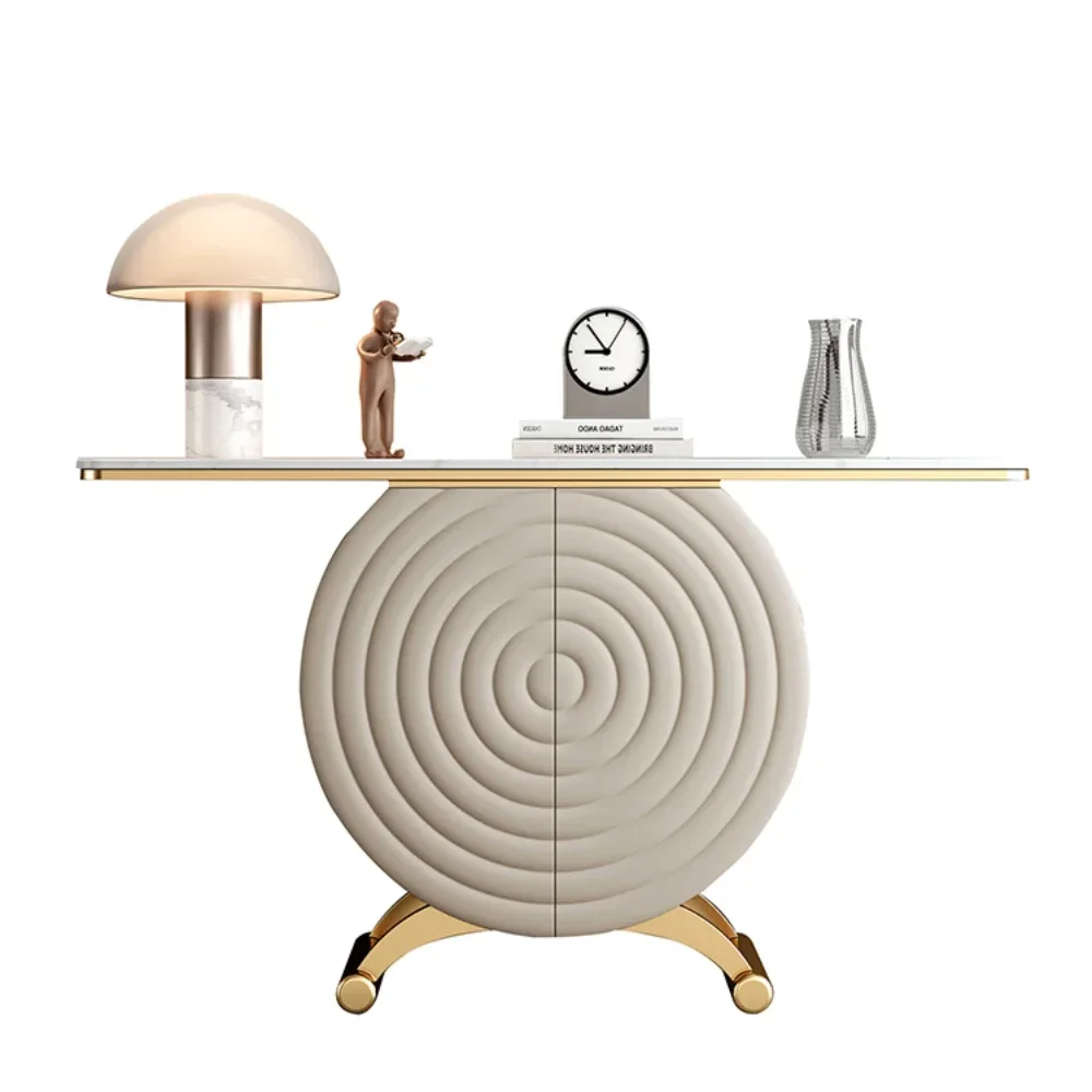 

Affordable Luxury Style Console Simple Living Room Stone Plate Decoration a Long Narrow Table Semicircle Art