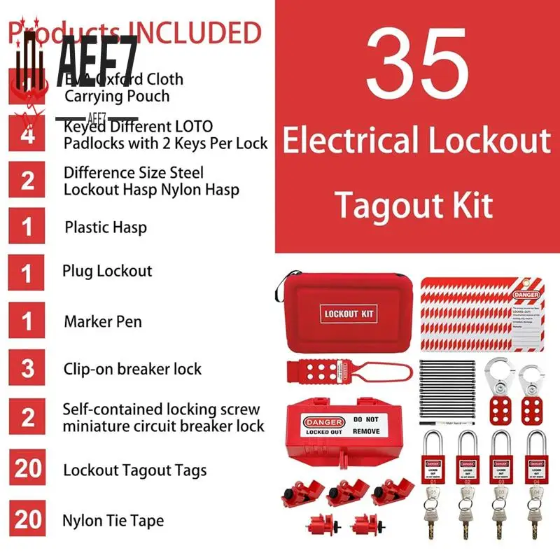 

AEF7-35Pc Lotokit,Portable Lockout Tagout Electrical Kit For Industrial Lockout Devices, Professional Padlock Kit