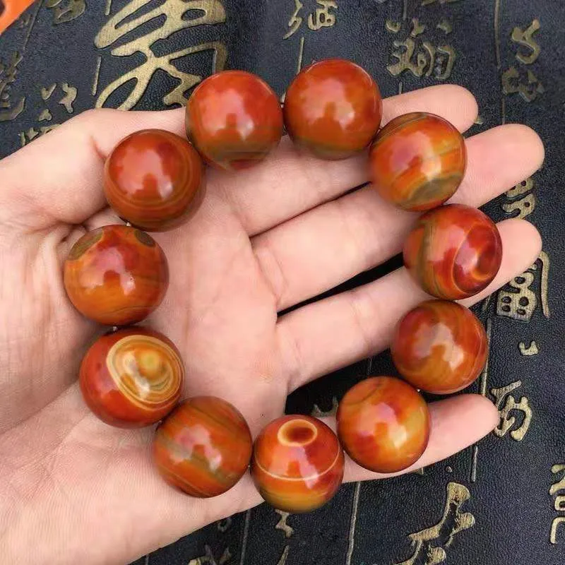 20mm Natural Agate Bracelet Men Women Healing Gemstone Fine Jewelry Genuine Red Striped Agate Big Bead Bracelets Men Bangles