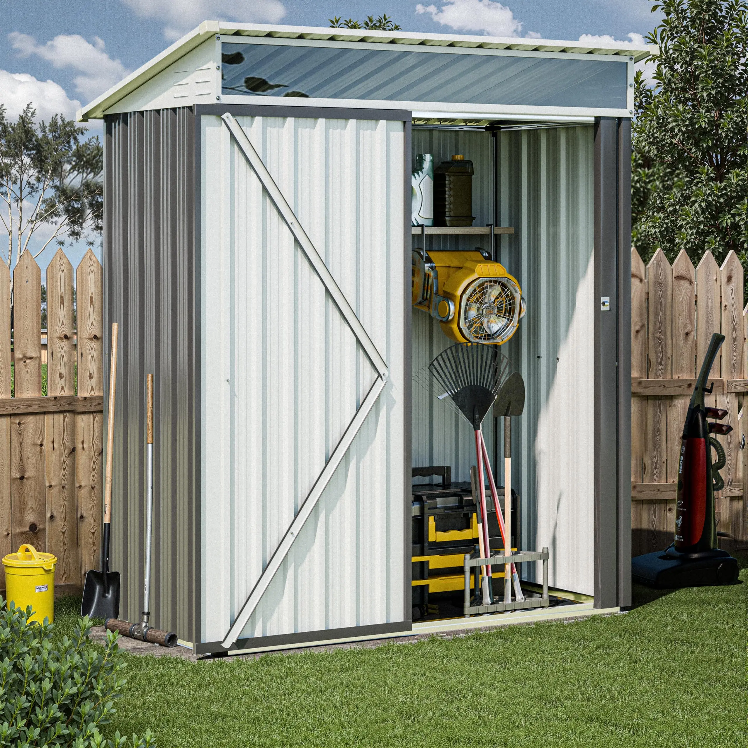 JY QAQA 5x3 FT Outdoor Garden Storage Shed, Waterproof Metal Garden Sheds with Window and Lockable Double Door, Weather