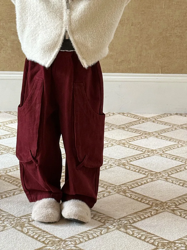 

Children's Autumn and Winter Pants Large Pocket Design Retro Loose Trousers Winter Comfortable Casual Trousers