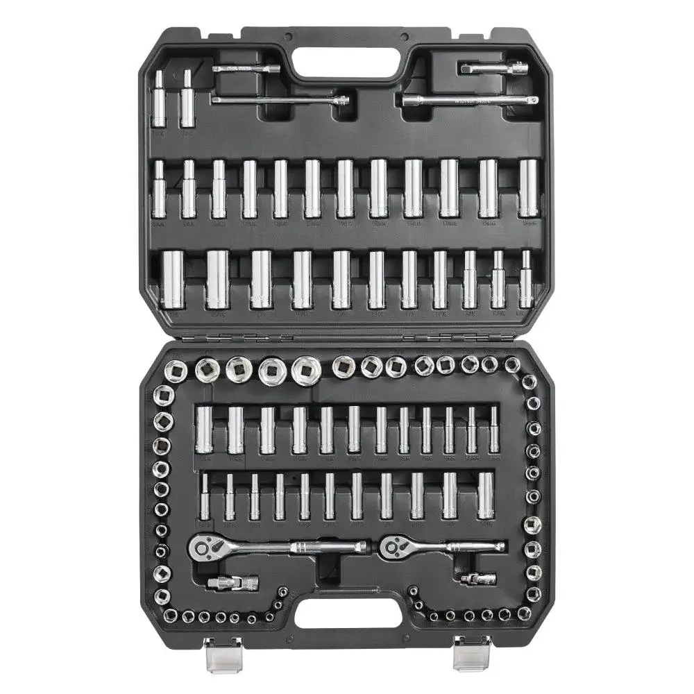 

106 Piece Socket and Ratchet Set 1/4 and 3/8 Drive 6 Point Deep and Standard Sockets SAE and Metric Tool Kit with Storage Case