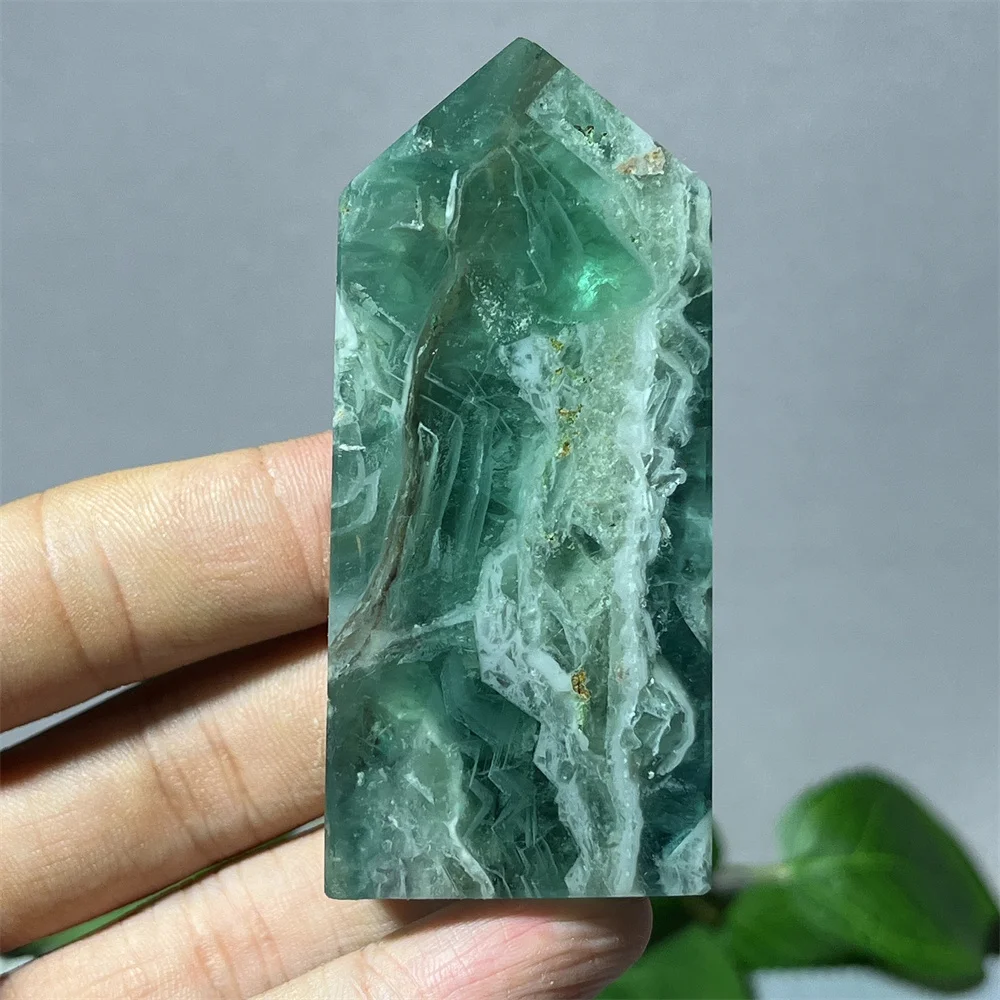Crystal Natural Fluorite Wand Point Stone Quartz Slike Colorful Striped Reiki Healing Spiritual Home