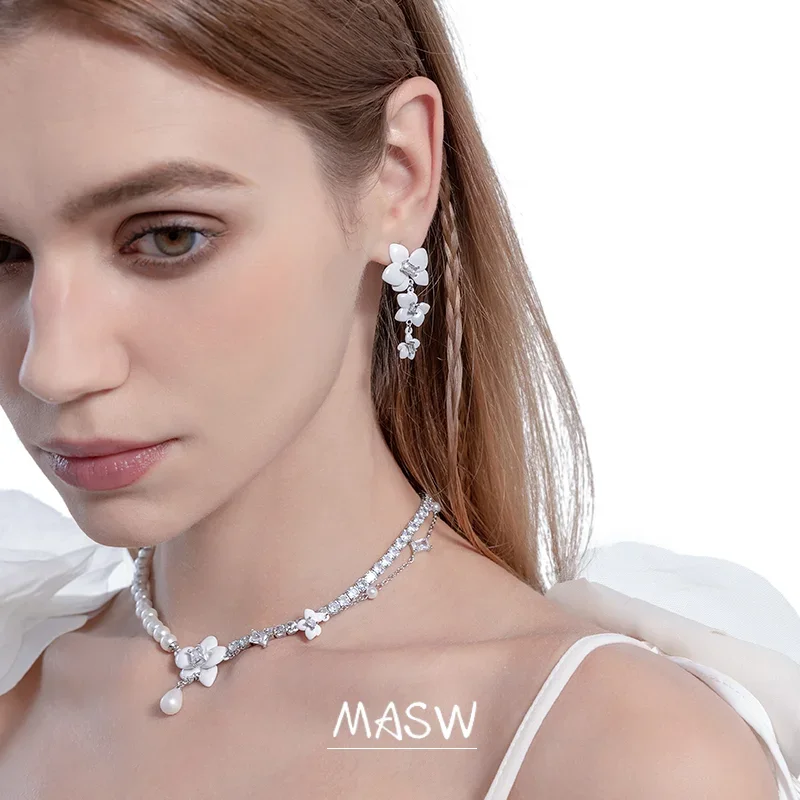 MASW Original Design Spring Summer Style Simulated Pearl Pretty Flower Earrings For Women Girl Romantic Gift Fshion Jewelry