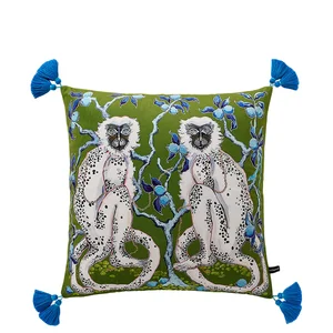 Housse de coussin blanche Moneky taie d’oreiller douce en velours doux imprimé des deux côtés, taie d’oreiller mignonne style chinois de 60 cm sofa déco maison 8 meilleurs articles asiatiques pour la maison en vente - No 4