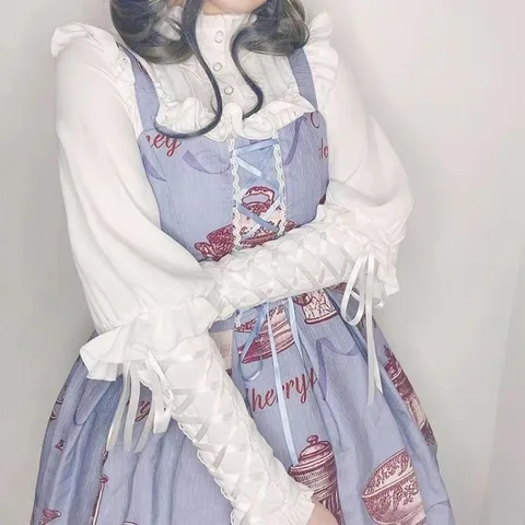 Harajuku Лолита, белые рубашки с оборками, женские модные милые кружевные блузки с воротником-стойкой, Blusas Mujer с длинными рукавами