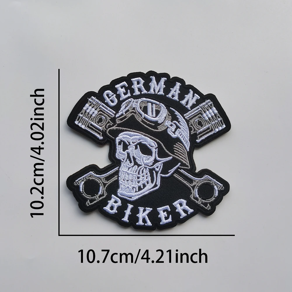 10PCS German Biker Skull Engine Patch - Embroidered Motorcycle Tactical Badge for Jackets, Vests & DIY Biker Gear