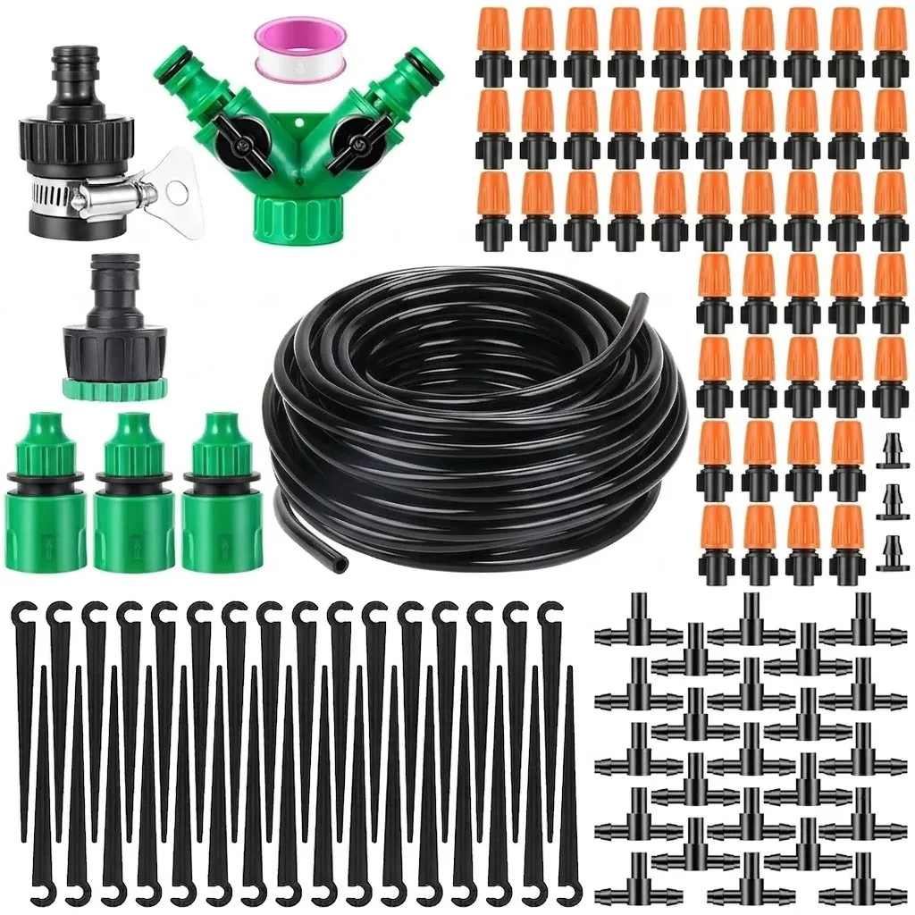Garden Automatic Spray Misting Plant Watering System 50m 60m with 4 7 PE Hose Connector Fog Nozzles Irrigation Kit for Flower