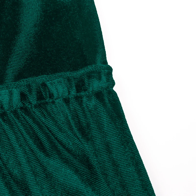 Abito da donna in velluto verde casual girocollo manica lunga mini abito con volant a strati festa quotidiana autunnale