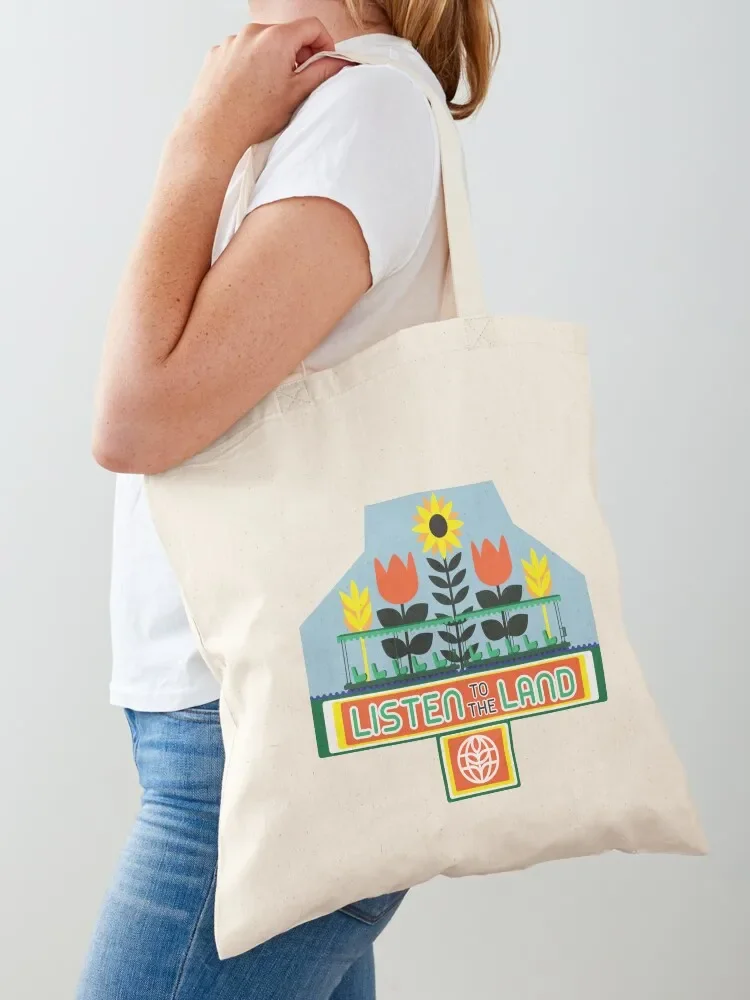 Listen to the Land Tote Bag Big bag women supermarket folding bag Customizable tote