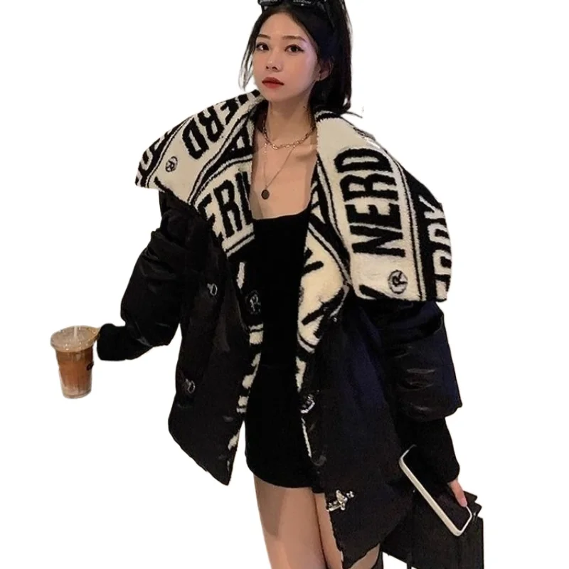 

Зимняя модная одежда, новый американский тренд, темпераментная утепленная хлопковая одежда с лацканами, кардиган, женское модное трендовое пальто