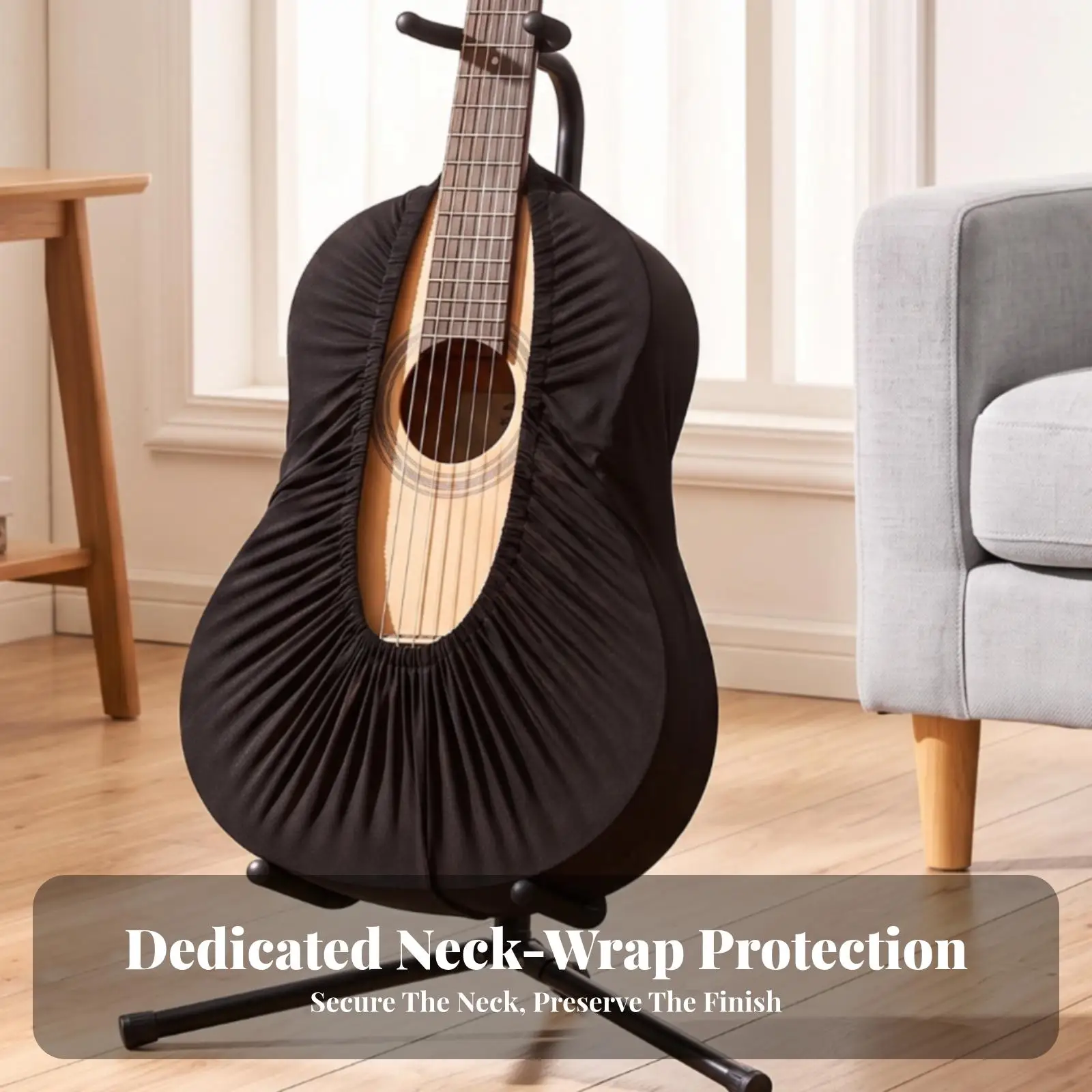Breathable Black Guitar Cover for Acoustic Classical Guitar with Elastic Opening for Easy Access