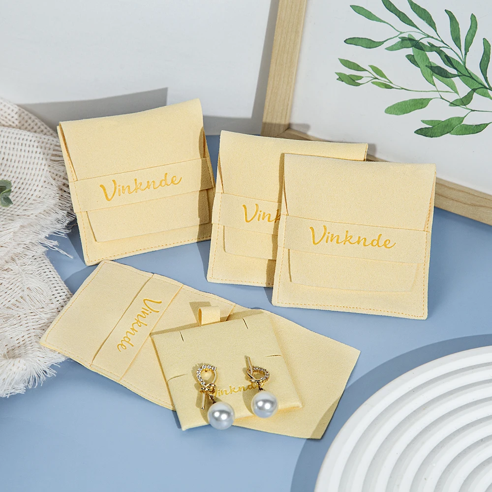 

20/50/100Pcs Custom Logo Suede Microfiber Bags Velvet Jewelry Gift Packaging Pouches with Insert Pad Card Necklace Earrings Bag