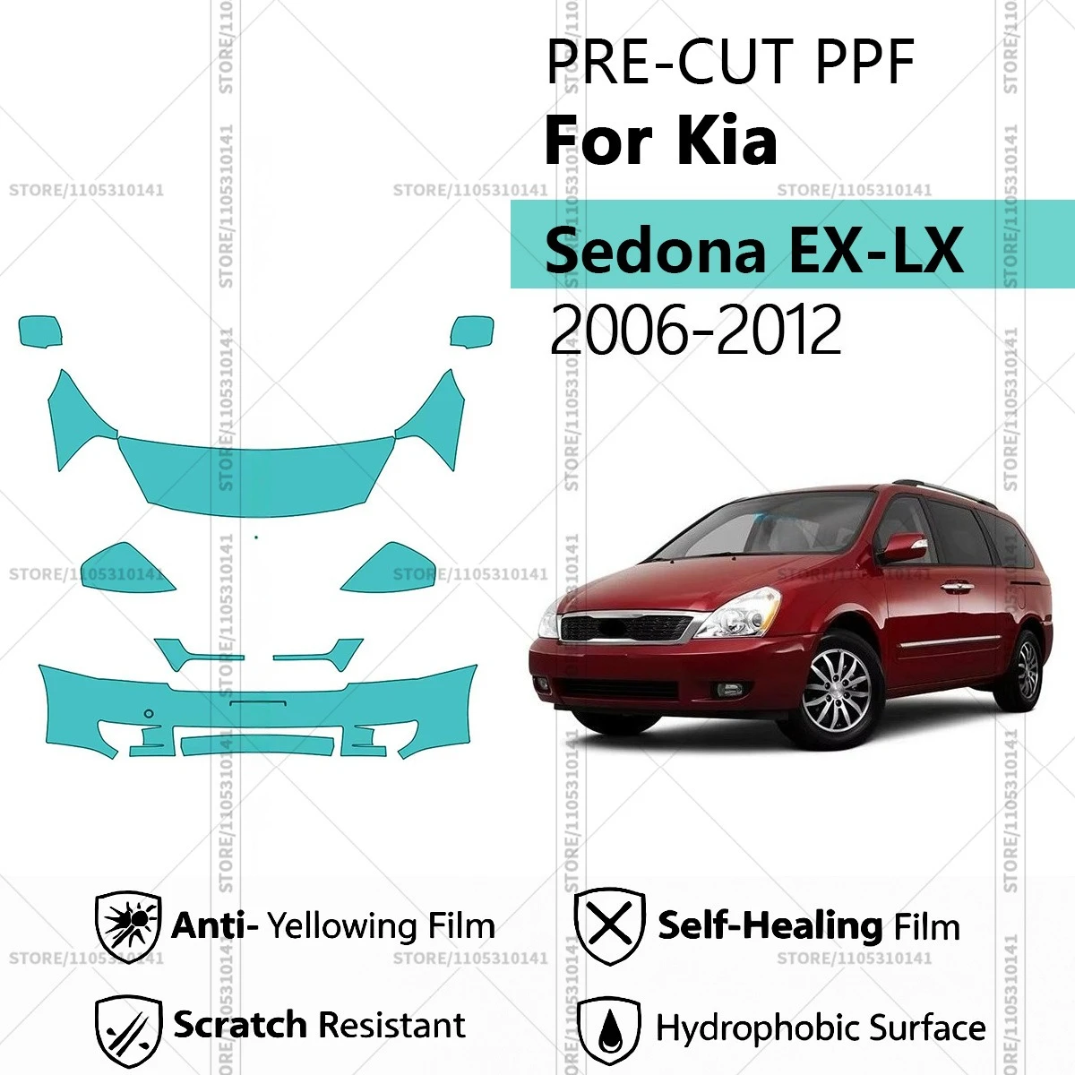 

Предварительно нарезанная защитная пленка PPF, прозрачная автомобильная пленка, профессиональный комплект PPF для передней части автомобиля Kia Sedona EX-LX 2006-2012