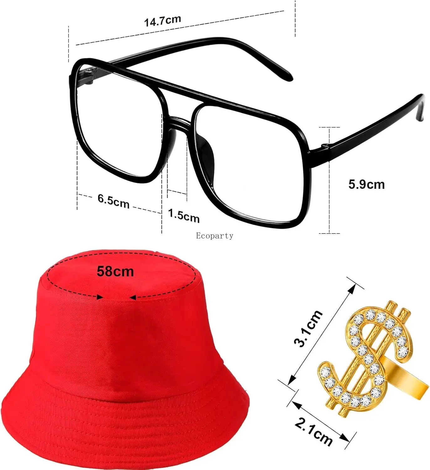 Halloween 6 Pcs 80s 90s Hip Hop Costume Outfit Kit Inflatable Radio Boombox Necklace Ring Sunglasses Hat Rapper Accessories set