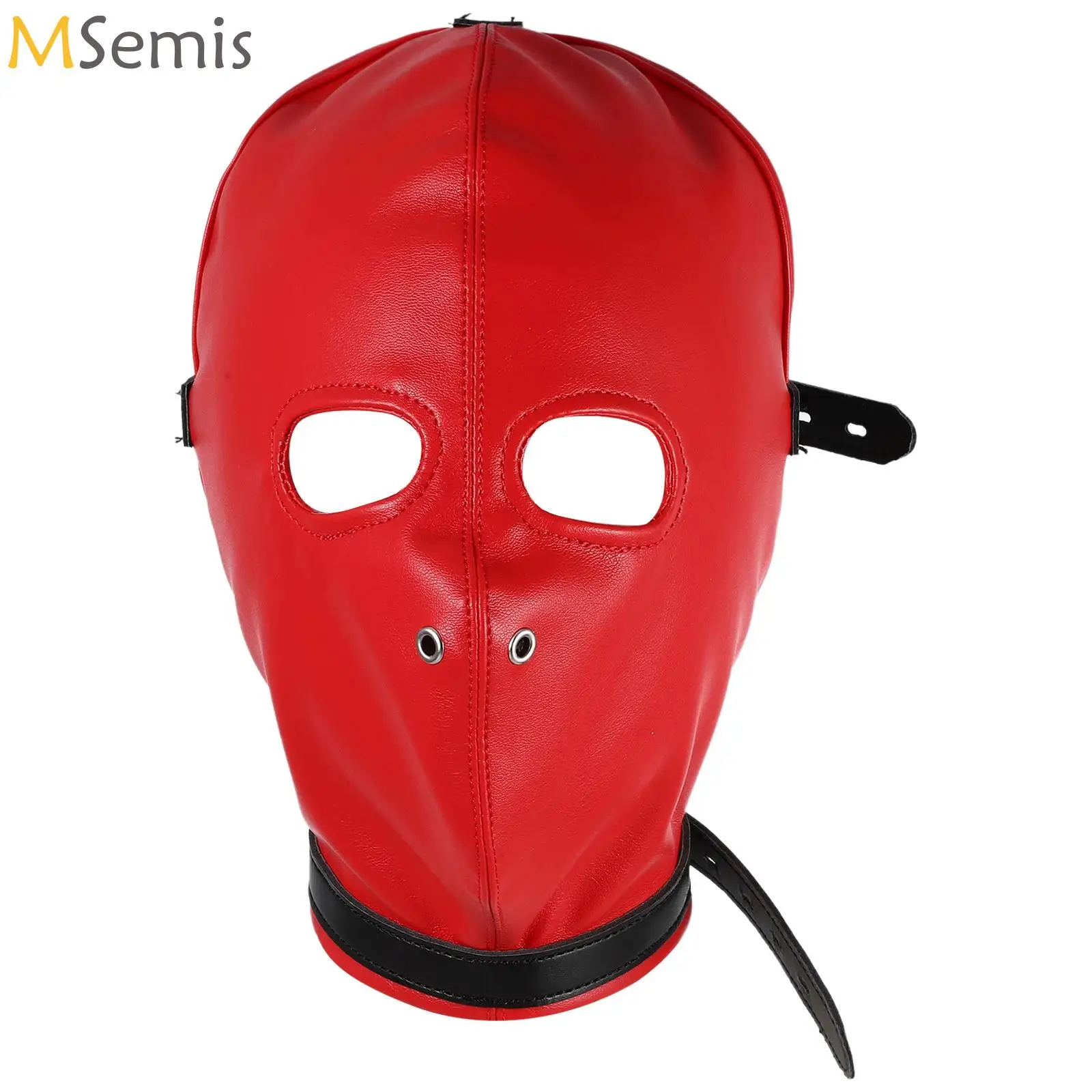 PU Leather Full Face Mask Face Performance Props Leather Masquerade Head Cover Adjustable Buckle Belt Decorative Mask For Party