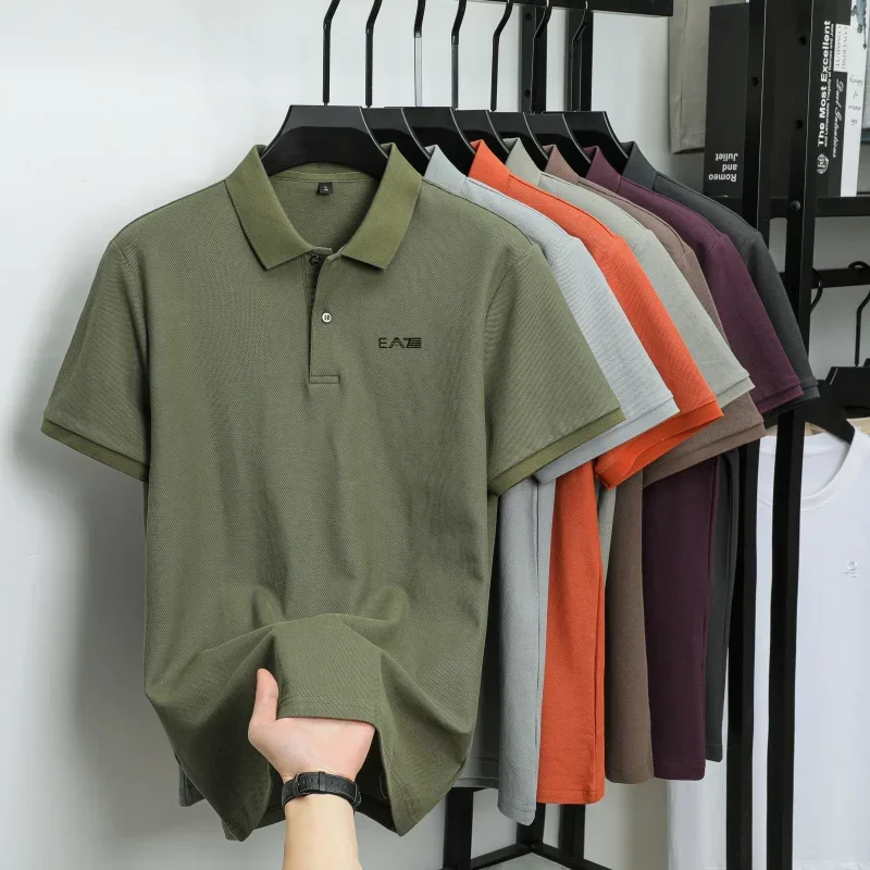 Summer New Luxury Men's Cartoon Embroidered Ice Silk Polo Shirt Cool Lightweight Breathable Business Casual T-shirt Top