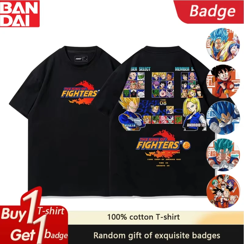 Dragon Ball le roi des combattants Joint jeu rétro Animation coton lavé col rond ample manches courtes T-shirt haut de rue