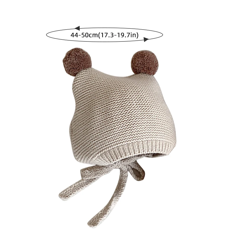 Pompon Baby Mütze Säugling Herbst Winter warme Häkel haube Kleinkind Gehörschutz Pullover Mütze Kinder einfarbige Strick mütze – Detail 1