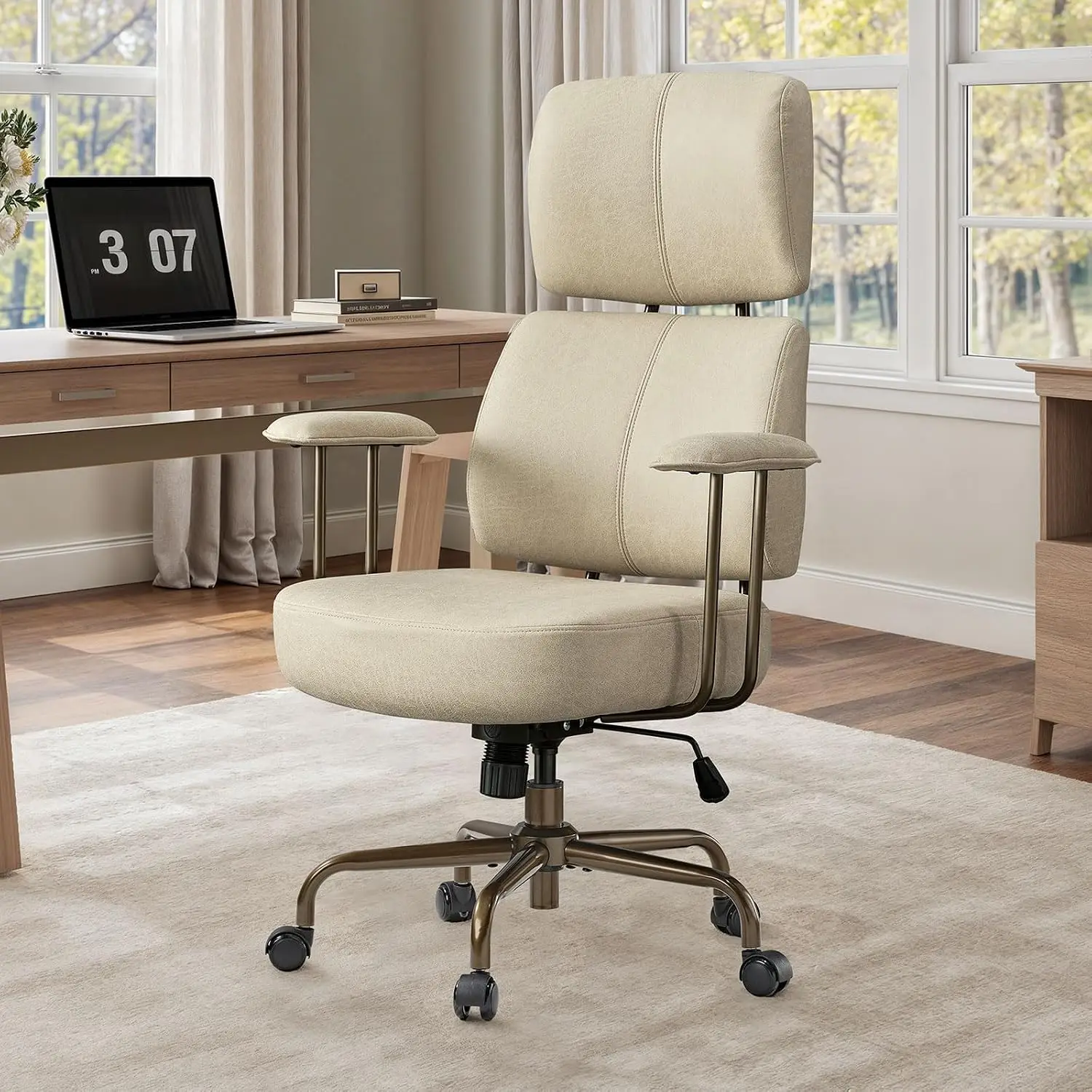 High Back Microfiber Suede Office Chair, Ergonomic Executive Desk Chair for Home Office, White, Customized