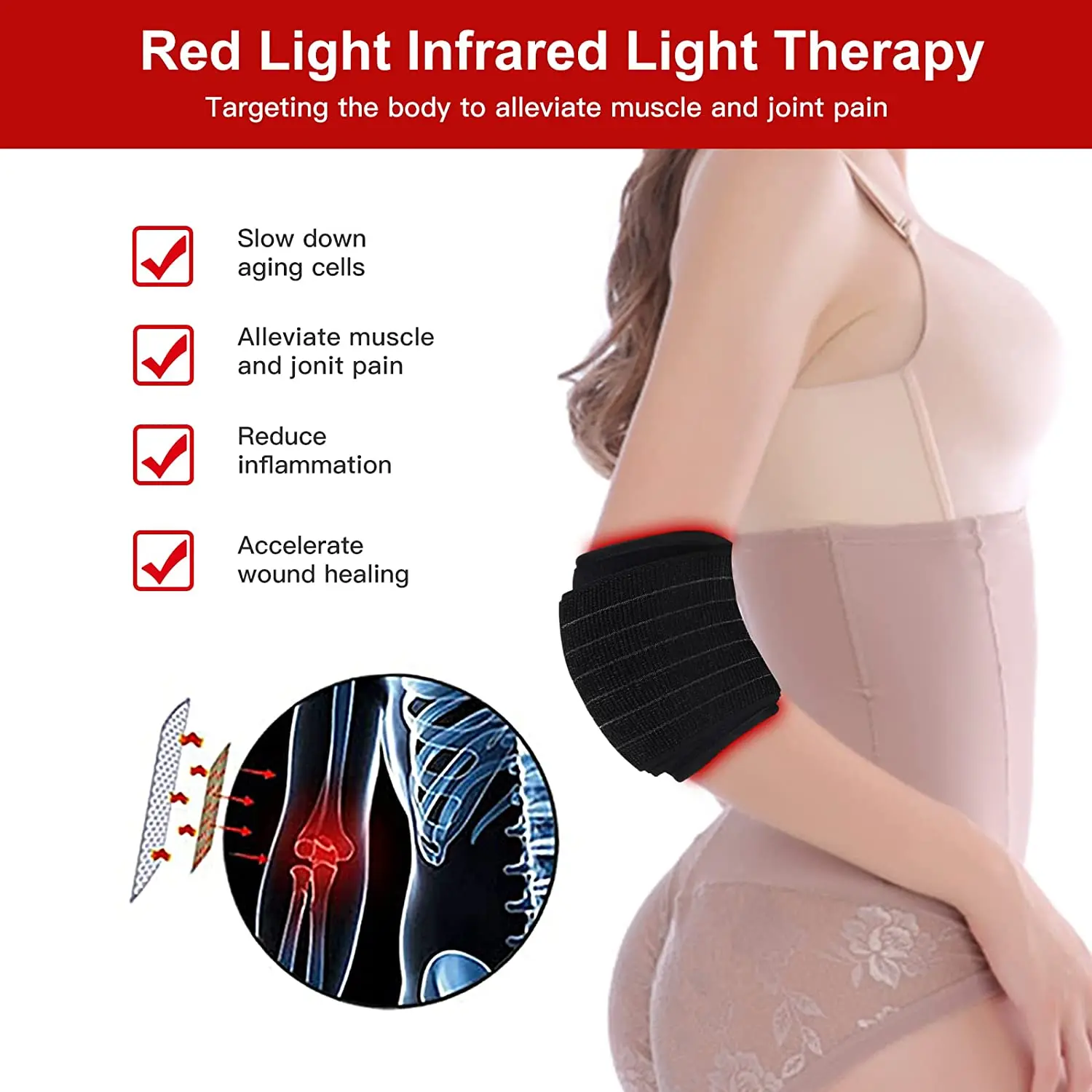 Infravermelho levou cinto de terapia de luz vermelha para o corpo 850nm + 660nm recuperação de ondas de luz dor muscular ferida reparação alívio