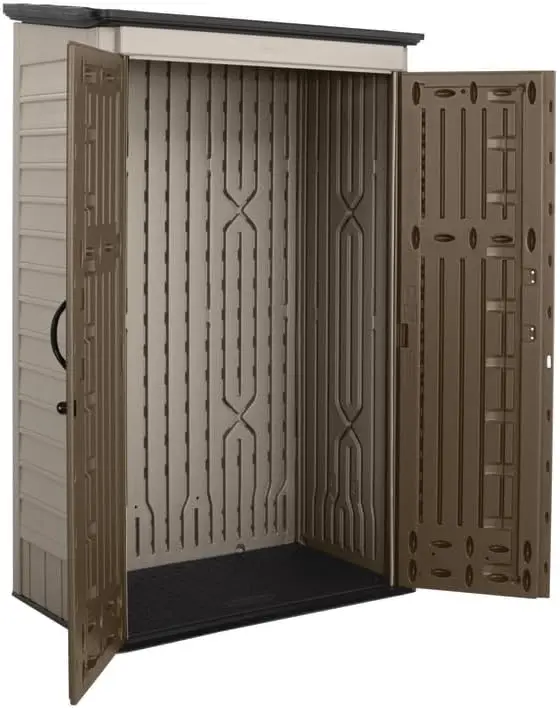 Vertical Resin Outdoor Storage Shed with Floor (4 X 2.5 Ft) Weather Resistant Brown Organization for Home/Backyard