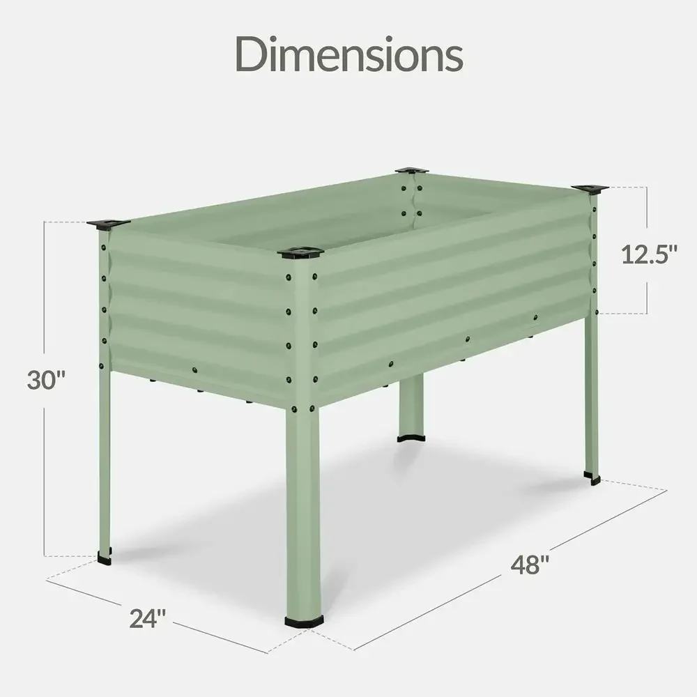 Galvanized Raised Garden Bed, 48x24x30in, Sage Green, Non-Toxic Metal Planter for Vegetables, Patio, Balcony