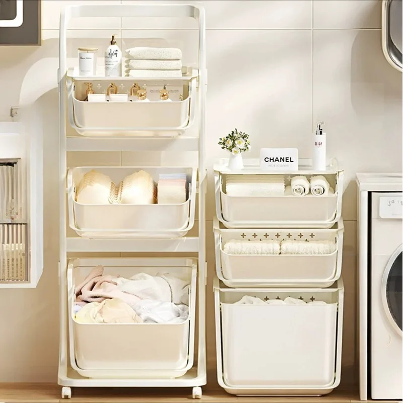 White Bathroom Laundry Hamper Storage Wheel Clothes Large Laundry Baskets Trolley Double Cesta Para Ropa Sucia House Accessories