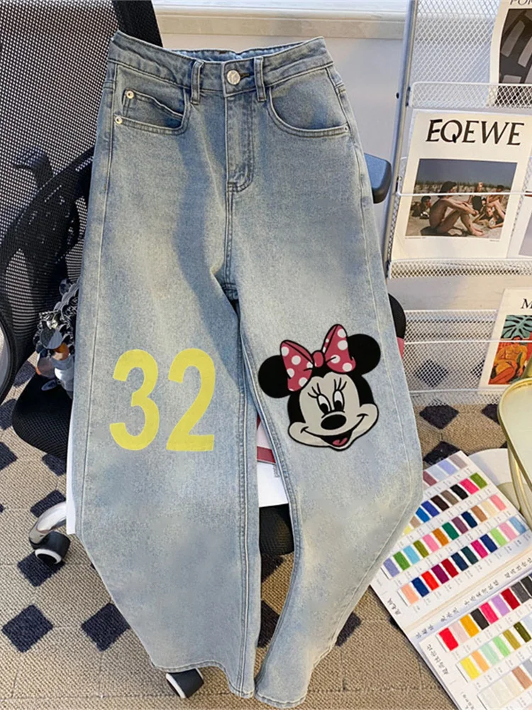 

Американские джинсы с высокой талией в стиле ретро, мужские летние модные широкие брюки, повседневные джинсы с высокой талией и принтом