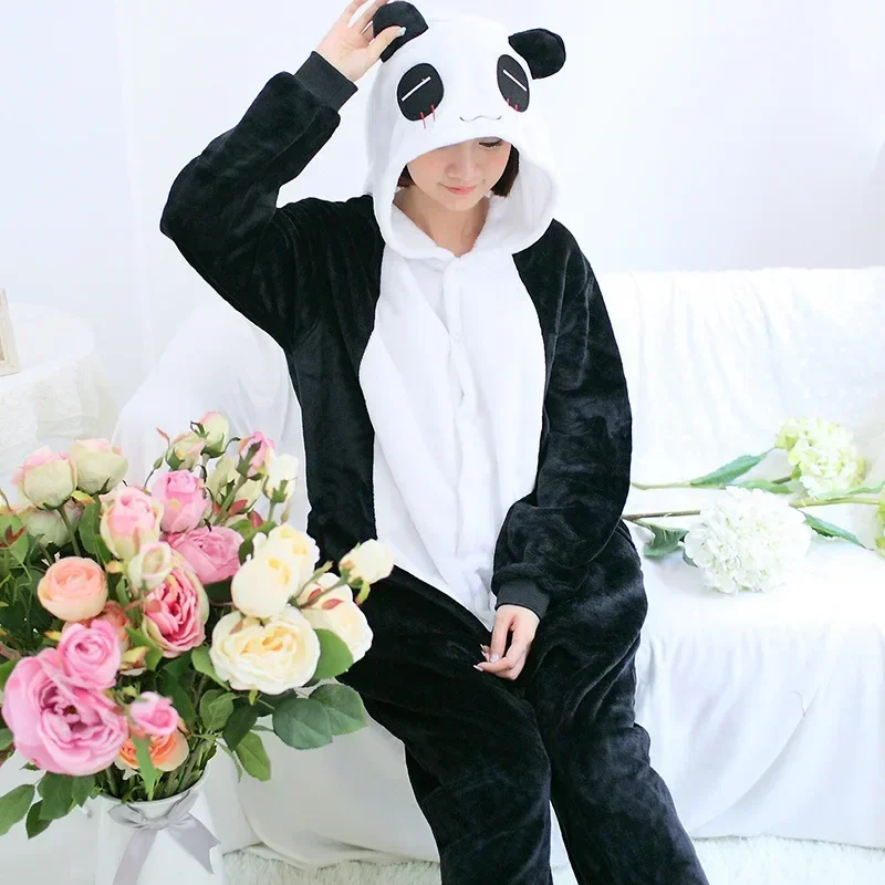 Adult Panda Pajamas One Piece Kids Christmas Cosplay Costume Flannel Warm Animal Homewear Sleepwear for Women Men