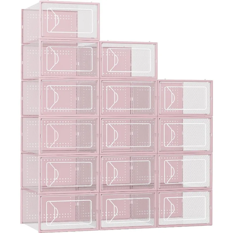 

Shoe Storage Box, 15 Pack Clear Plastic Stackable Shoe Organizer for Closet, Interlocking Design Shoe Container Bins