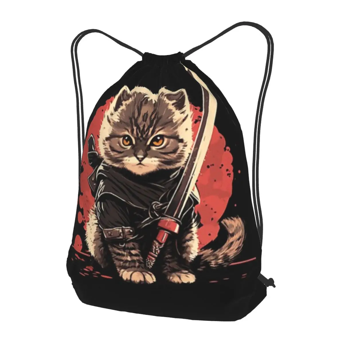 Cats Anime Samurai Sword Backpacks Portable Drawstring Bags Shoes Bag Book Bags for Man Woman Students
