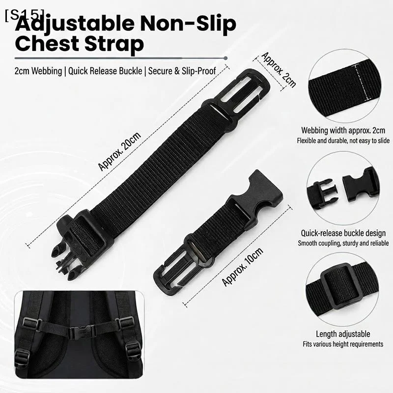 〔S15〕Universal Backpack Chest Strap, Heavy Duty Adjustable Backpack Sternum Strap Chest Belt With Quick Release Buckles Gift