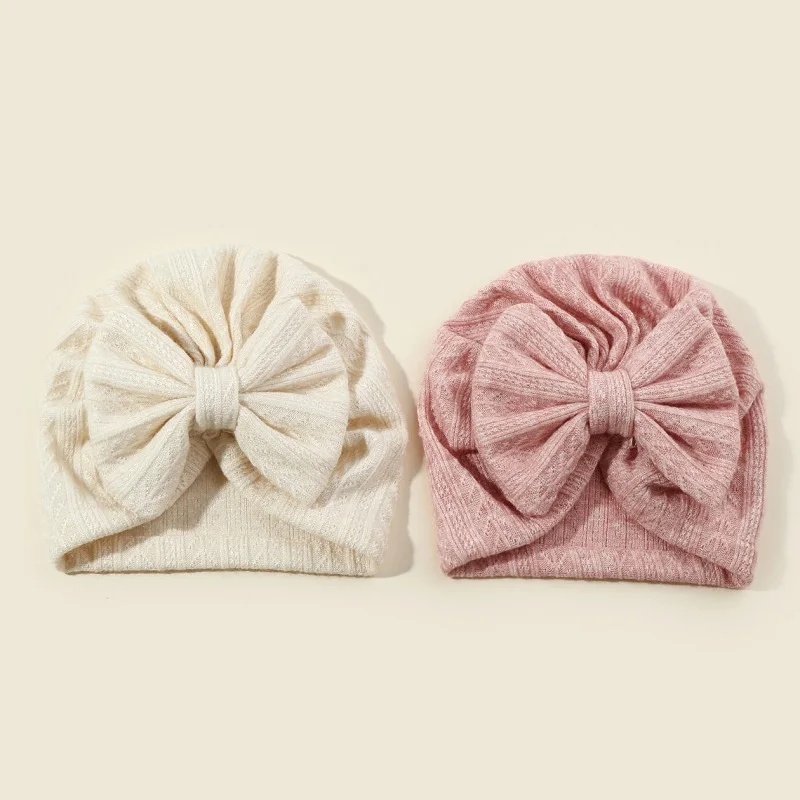 2pcs/pack Cute Baby Turban Hat Big Bowknot Newborn Hat Soft Elastic Kids Head Wraps Beanie Headwrap Kids Hat Turban Bonnet H092