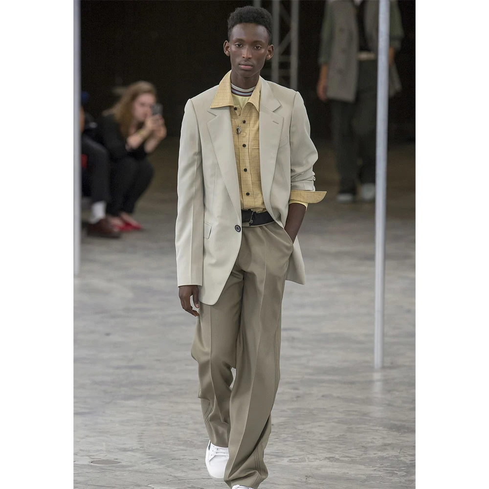 

Simple Beige Single-Breasted Men's Blazer &Light Brown Stright Pants 2 Piece Set Notch Lapel Loose Fit Office Casual Male Outfit