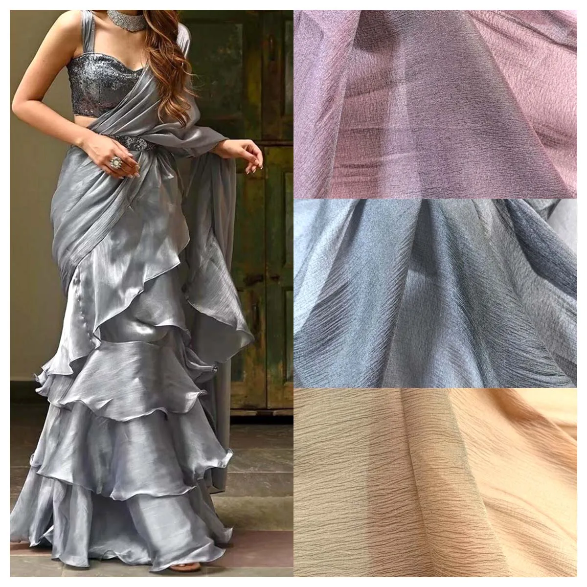 Vintage gerimpelde organza bubble zand zachte comfortabele unieke kleur ademende praktische stof voor high-end avondjurkjurk