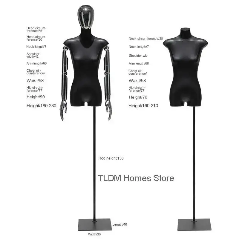 

Bust Store PU Black Mannequins Clothing Female Mannequin with Electroplated Head and Hand Iron Frame for Window Display Stand