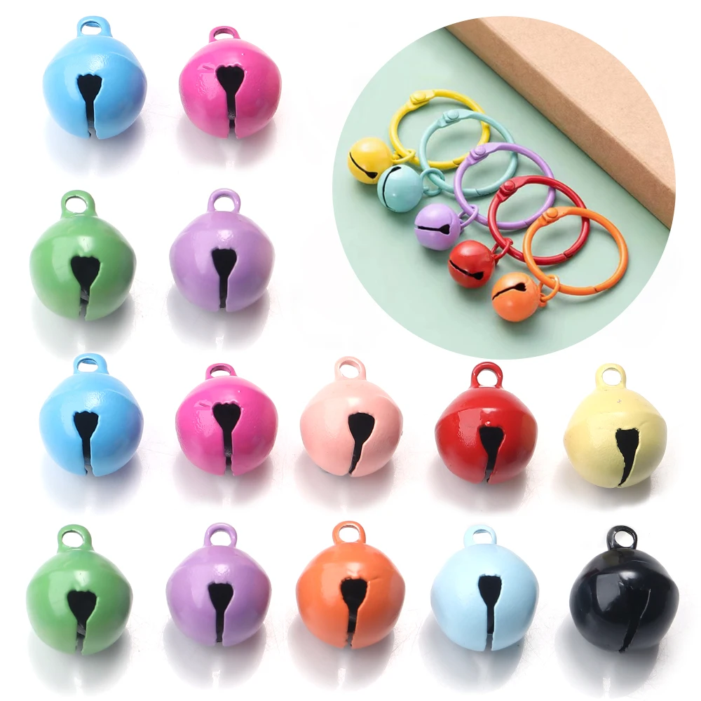 50pcs 6/8/10/12/14mm Candy Color Enamel Bells Beads Round Mini Bell Ornaments for DIY Christmas Party Decoration Pendants